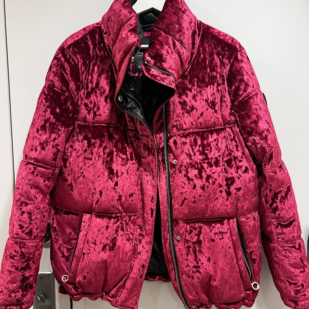 Noize Velvet Puffer Jacket - Deep Pink Size Medium